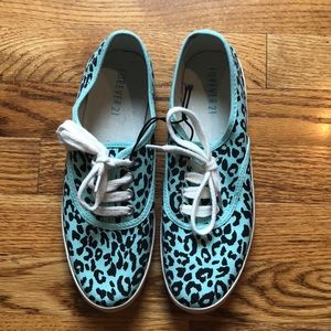 Forever 21 slip on blue cheetah tennis shoes